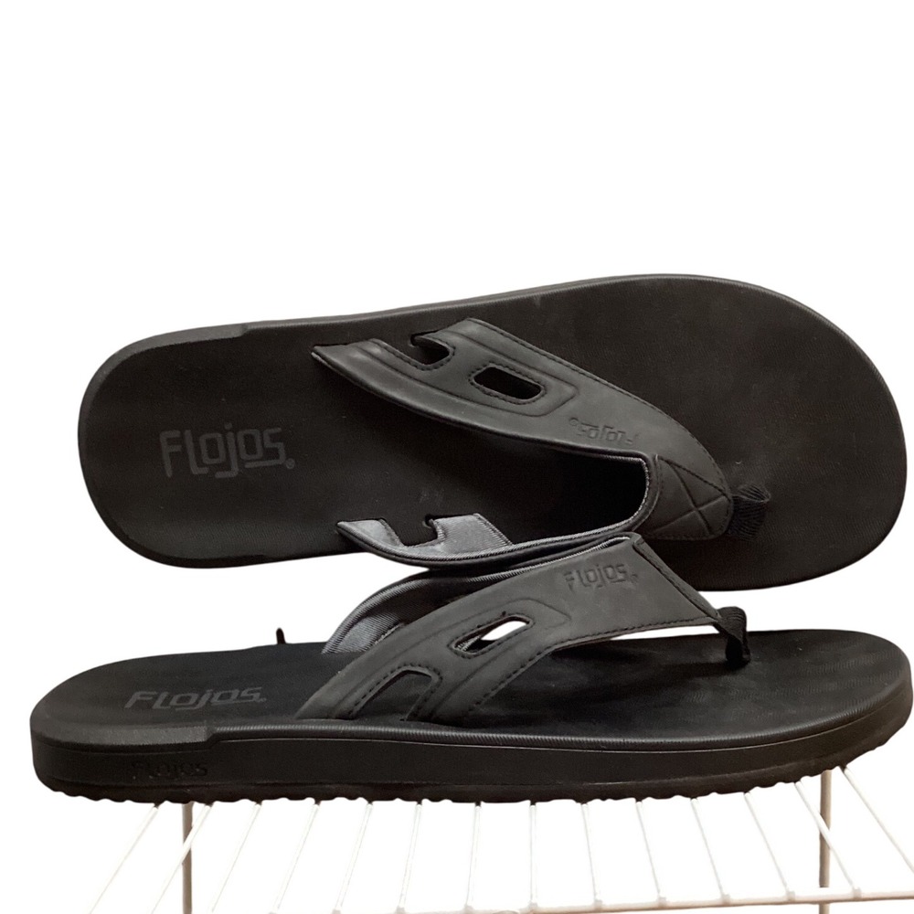 Flojos Mens Black Flip Flops‎ Sandals Thong Beach Size 12
